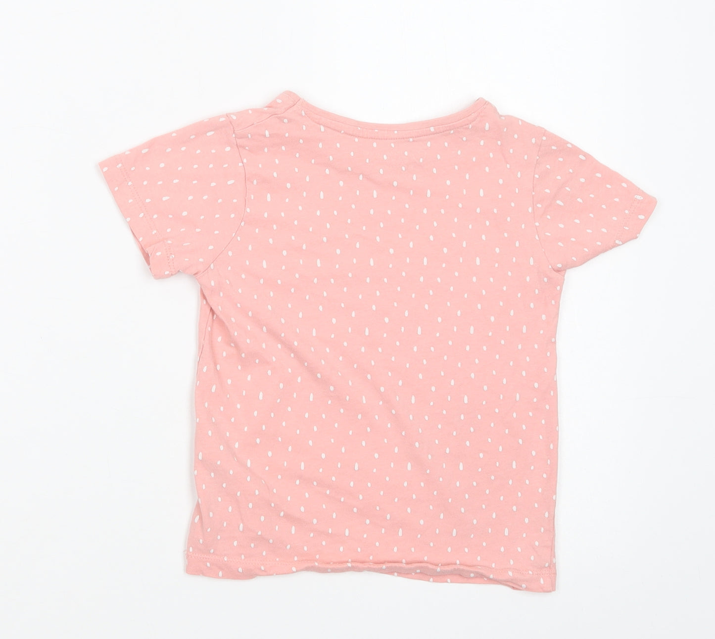 Primark Girls Pink Animal Print Cotton Pullover T-Shirt Size 6-7 Years Crew Neck Pullover - Smile