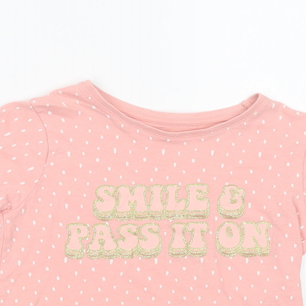 Primark Girls Pink Animal Print Cotton Pullover T-Shirt Size 6-7 Years Crew Neck Pullover - Smile