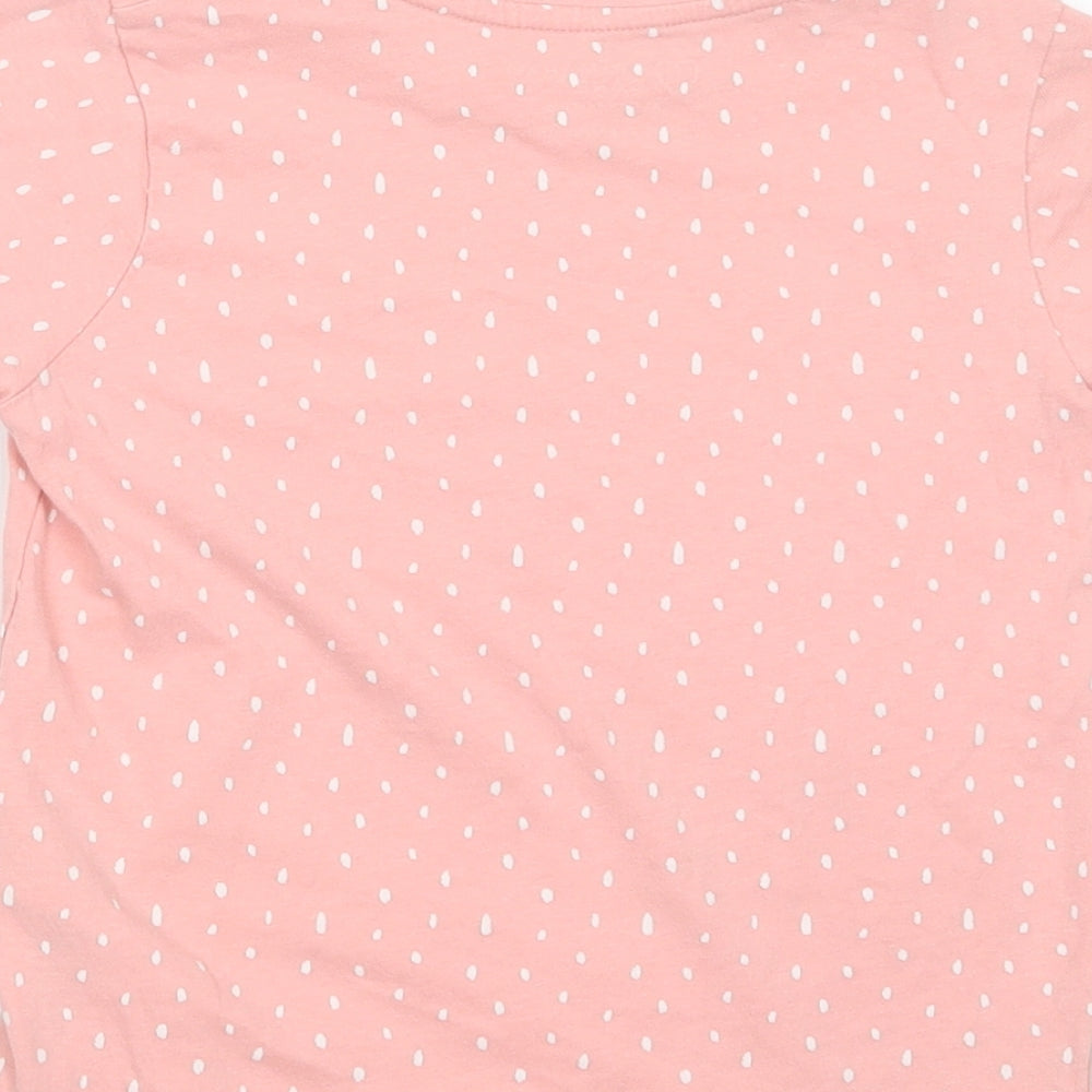Primark Girls Pink Animal Print Cotton Pullover T-Shirt Size 6-7 Years Crew Neck Pullover - Smile