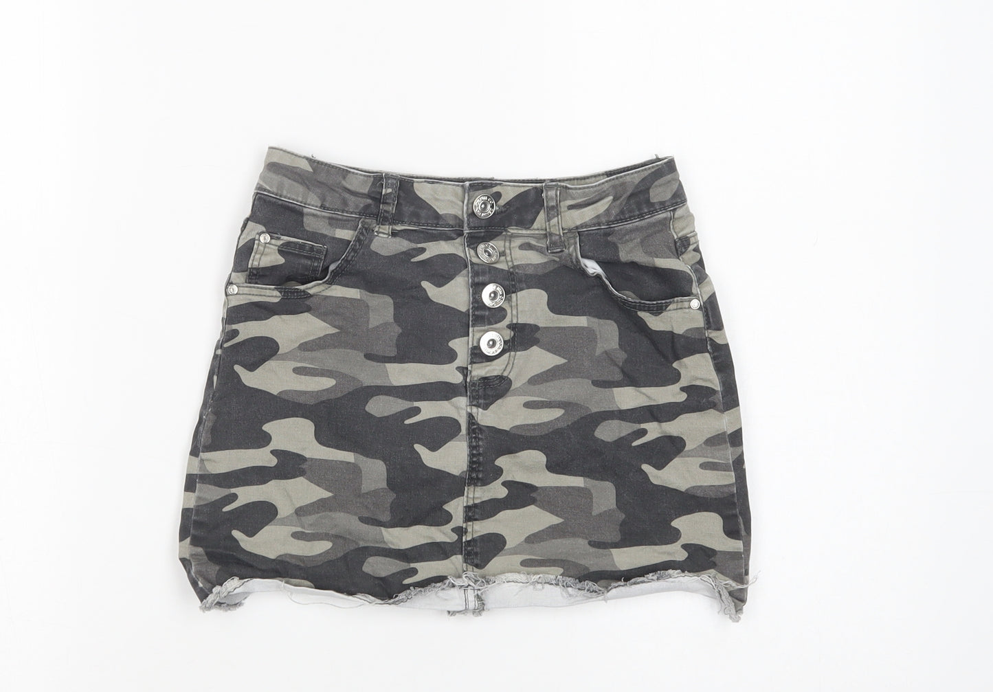 Primark Girls Green Camouflage Cotton Mini Skirt Size 8-9 Years  Regular Button