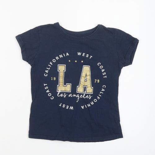Primark Girls Blue  Cotton Pullover T-Shirt Size 8-9 Years Crew Neck Pullover - L.A.