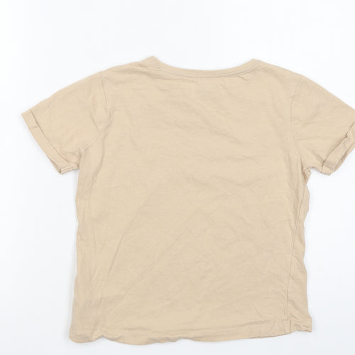 Primark Girls Beige  Cotton Ringer T-Shirt Size 10-11 Years Crew Neck Pullover - No Bad Days