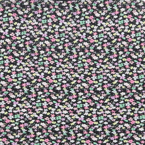 Marks and Spencer Girls Black Floral Cotton Basic T-Shirt Size 5-6 Years Crew Neck Pullover