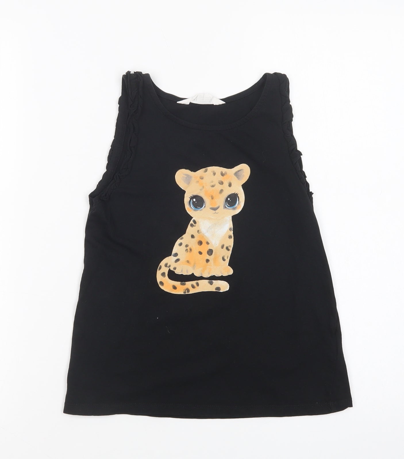 H&M Girls Black  Cotton Basic Tank Size 9-10 Years Scoop Neck Pullover - Cute Cat