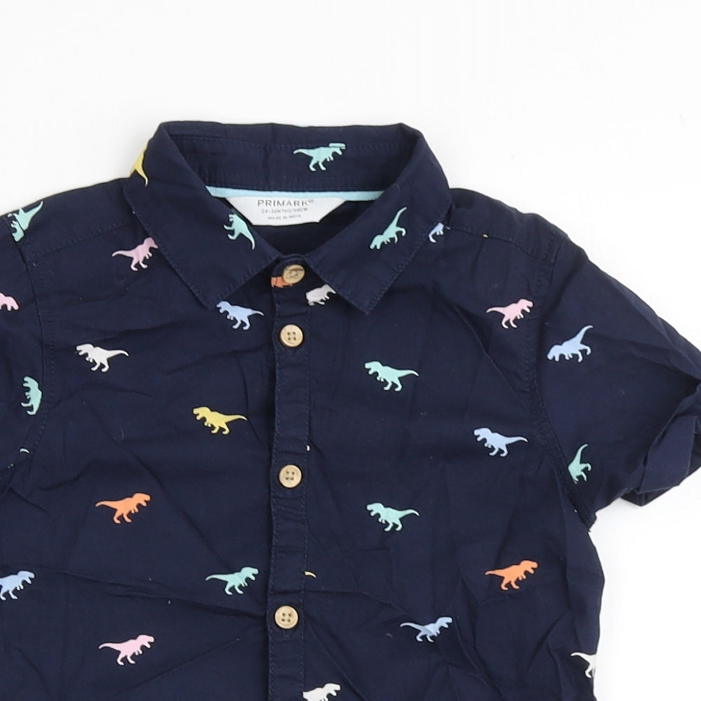 Primark Boys Blue  100% Cotton Basic Button-Up Size 24 Months Collared Button - Dinosaur