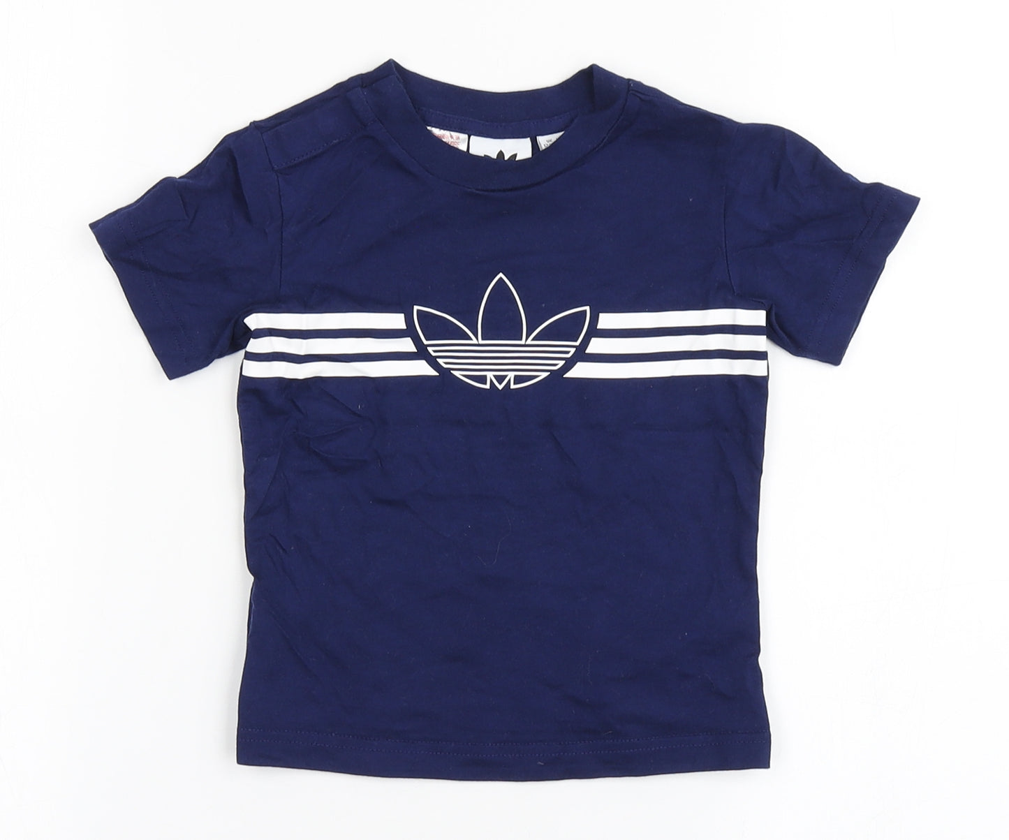 adidas Boys Blue  100% Cotton Basic T-Shirt Size 12-18 Months Round Neck Pullover