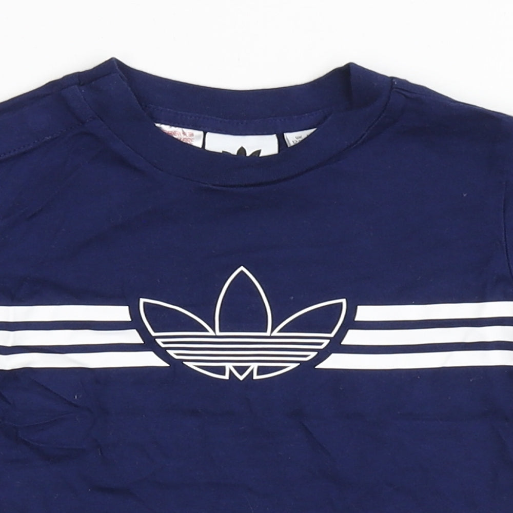 adidas Boys Blue  100% Cotton Basic T-Shirt Size 12-18 Months Round Neck Pullover