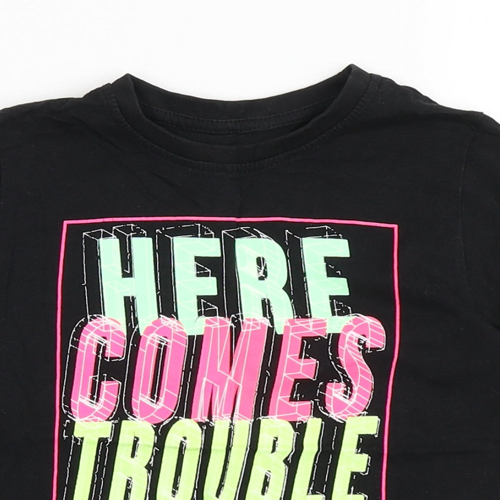 Primark Boys Black  100% Cotton Basic T-Shirt Size 2-3 Years Round Neck Pullover - Here Comes Trouble