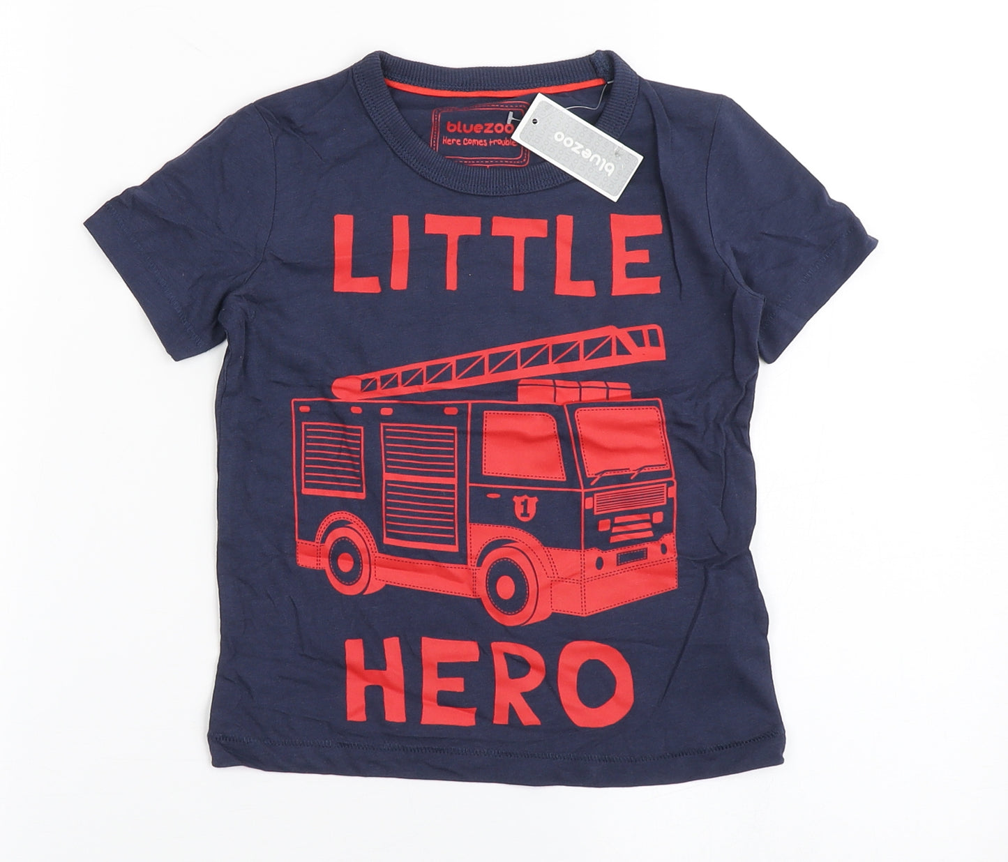 Blue Zoo Boys Blue  100% Cotton Basic T-Shirt Size 2-3 Years Round Neck Pullover - Fire Engine