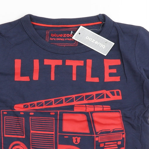 Blue Zoo Boys Blue  100% Cotton Basic T-Shirt Size 2-3 Years Round Neck Pullover - Fire Engine