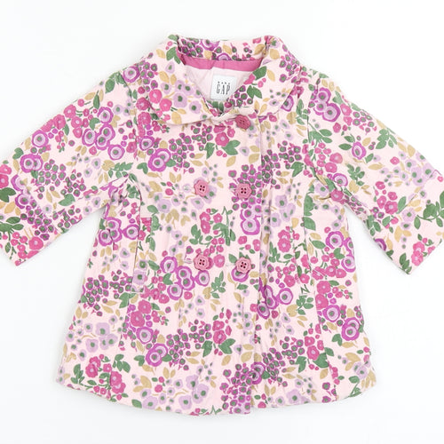 Gap Girls Pink Floral  Overcoat Coat Size 3-6 Months   Button