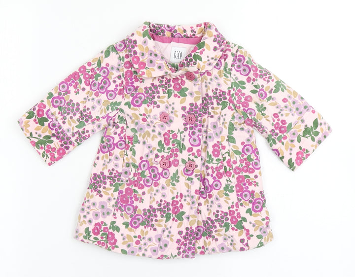 Gap Girls Pink Floral Overcoat Coat Size 3-6 Months Button
