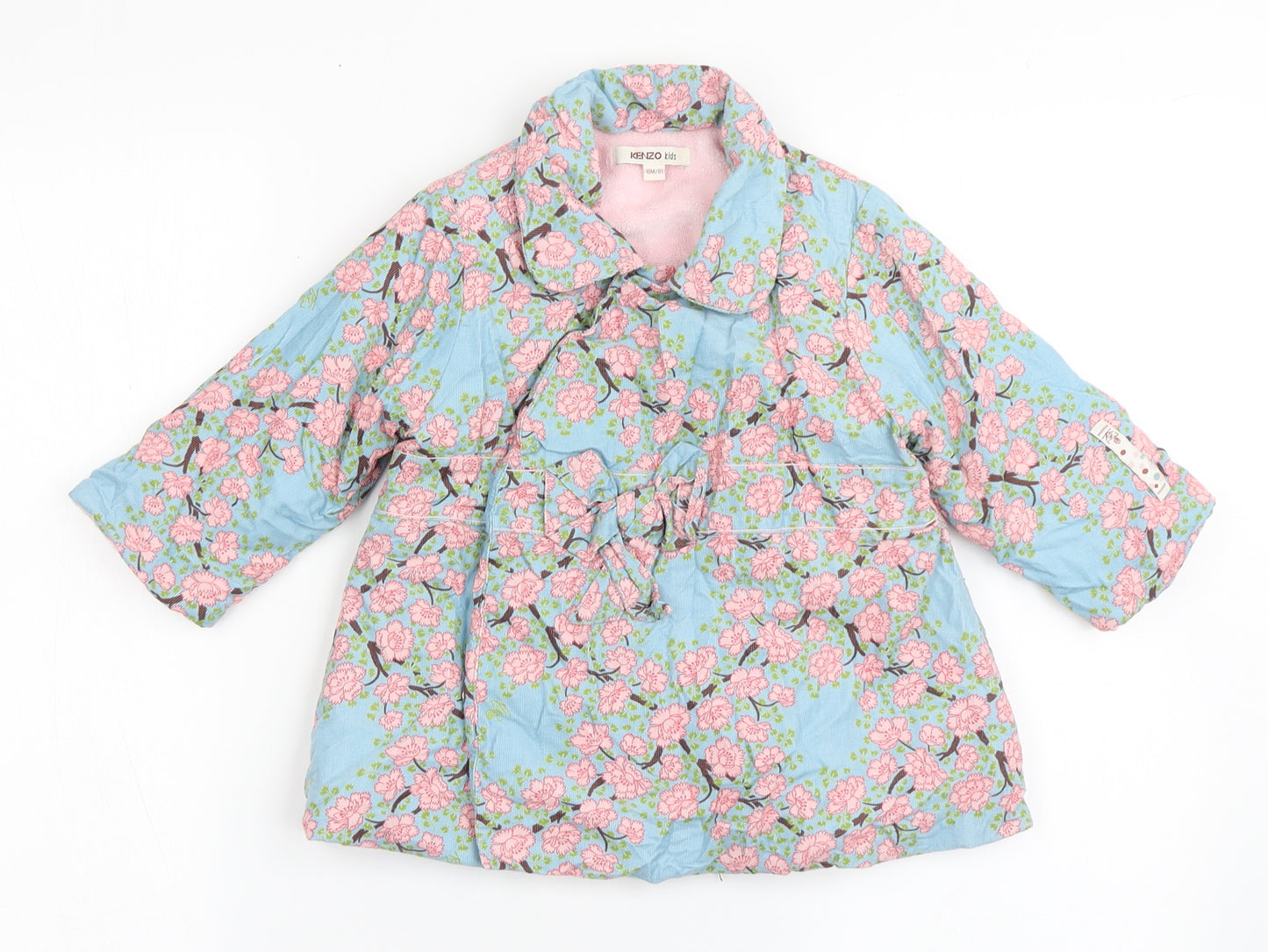 KENZO Girls Blue Floral  Overcoat Coat Size 18 Months   Button