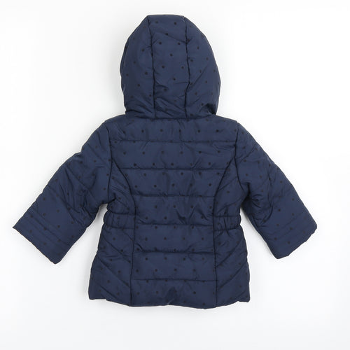 F&F Girls Blue Polka Dot  Parka Coat Size 3-6 Months   Zip