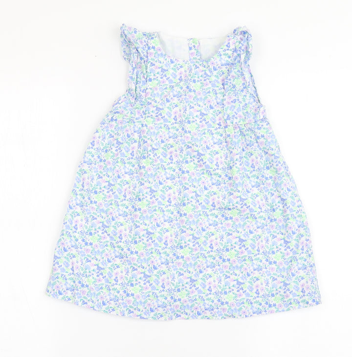 Marks and Spencer Girls White Floral 100% Cotton A-Line Size 18-24 Months Round Neck Button