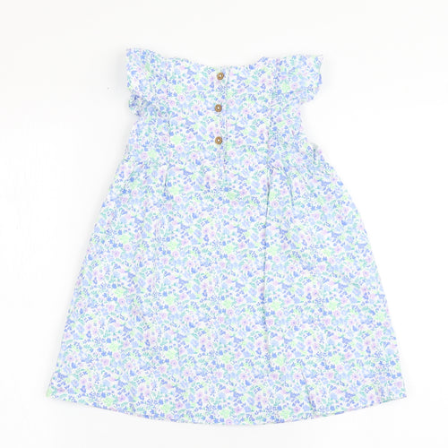 Marks and Spencer Girls White Floral 100% Cotton A-Line  Size 18-24 Months  Round Neck Button