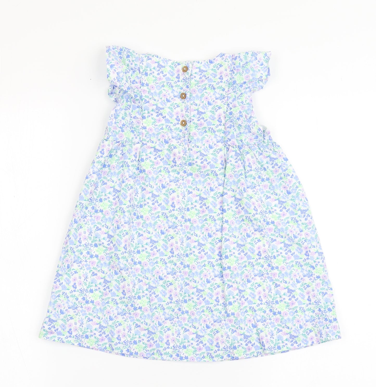 Marks and Spencer Girls White Floral 100% Cotton A-Line  Size 18-24 Months  Round Neck Button