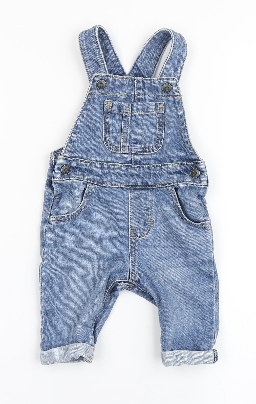 F&F Boys Blue  100% Cotton Dungaree Outfit/Set Size 3-6 Months  Button