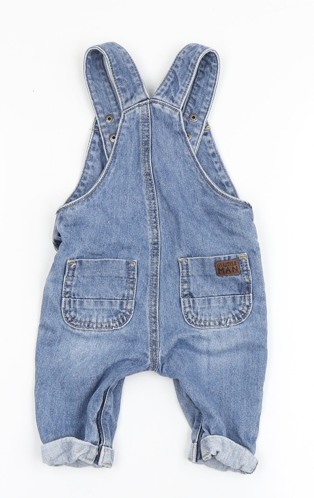 F&F Boys Blue  100% Cotton Dungaree Outfit/Set Size 3-6 Months  Button