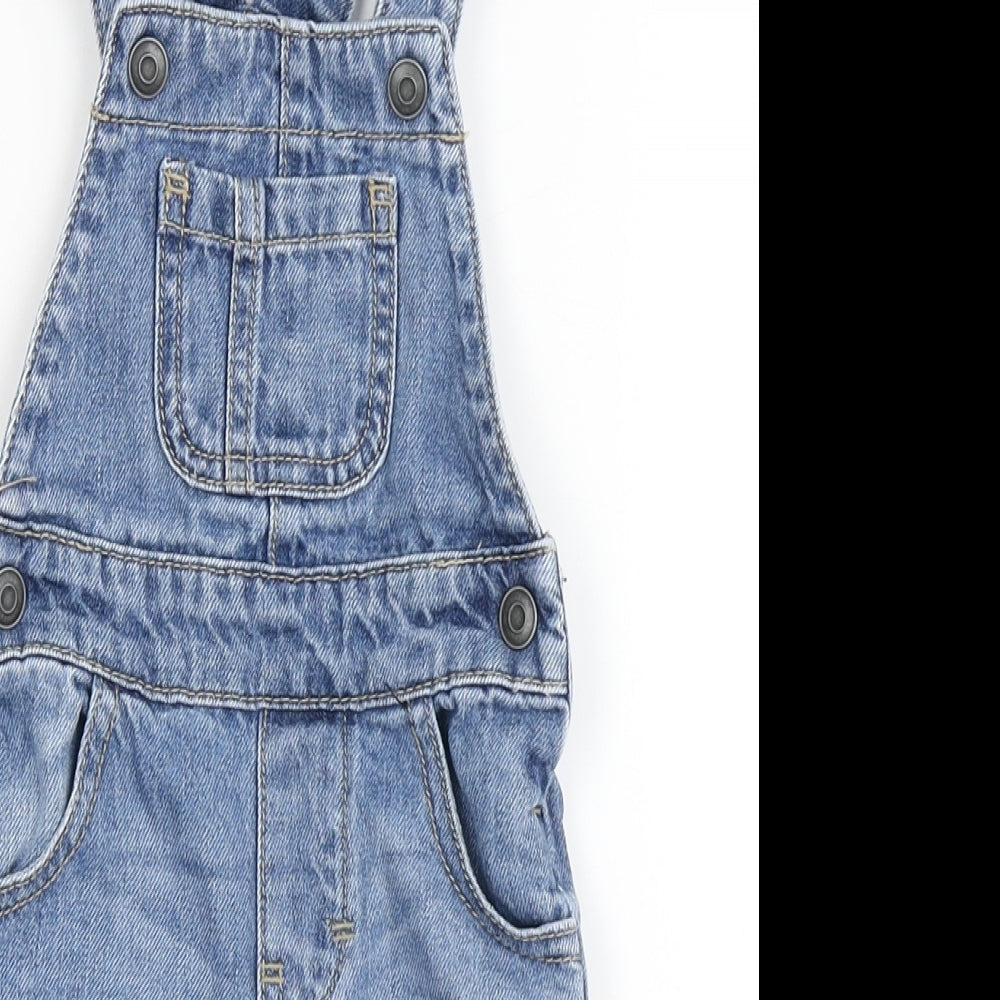 F&F Boys Blue  100% Cotton Dungaree Outfit/Set Size 3-6 Months  Button