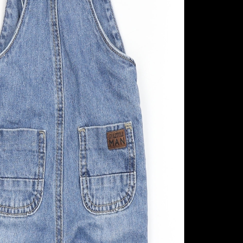 F&F Boys Blue  100% Cotton Dungaree Outfit/Set Size 3-6 Months  Button