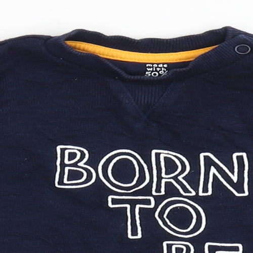 F&F Boys Blue  100% Cotton Basic T-Shirt Size 3-6 Months Round Neck Pullover - Born To Be Cool