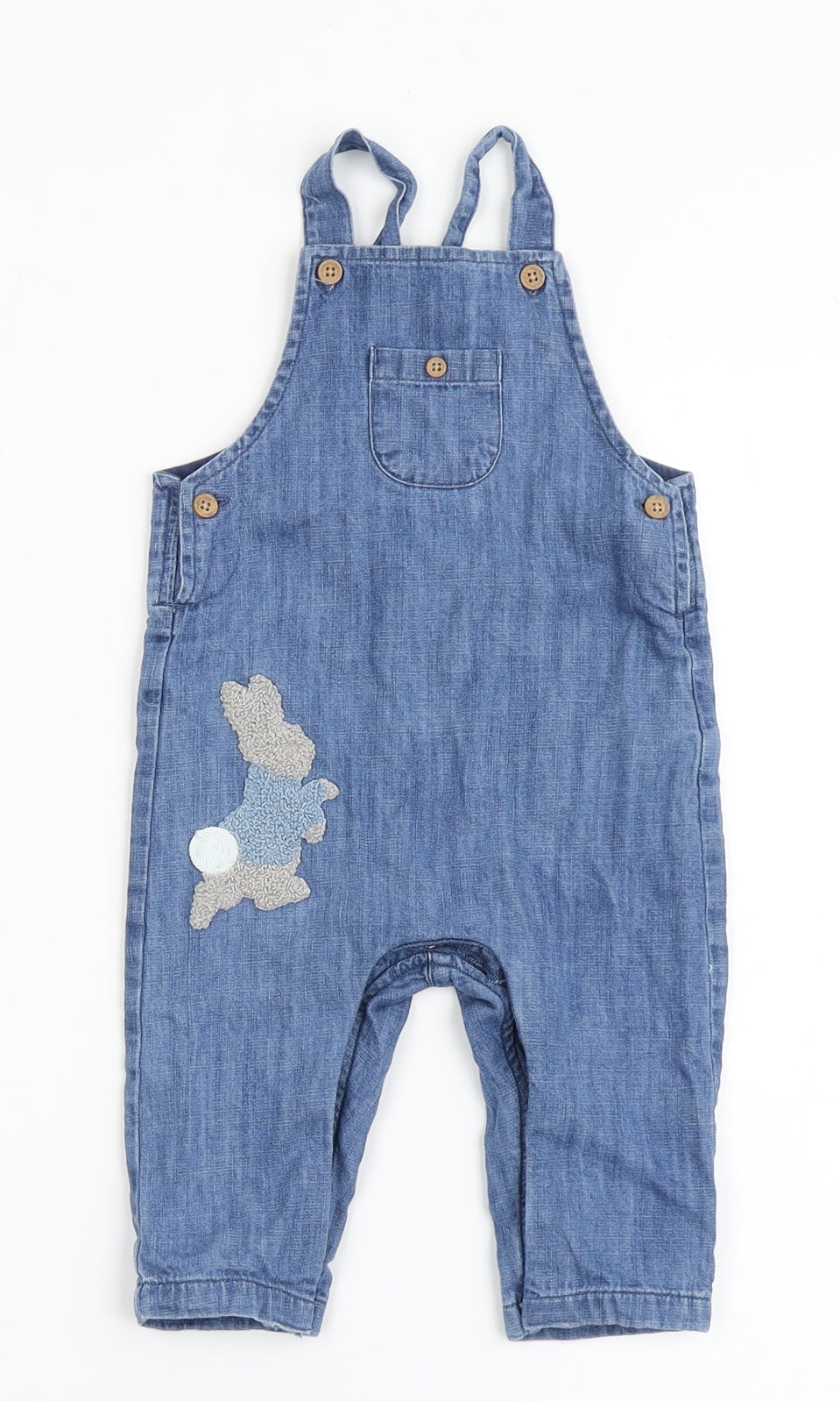 Marks and Spencer Boys Blue  100% Cotton Dungaree Outfit/Set Size 6-9 Months  Button - Peter Rabbit