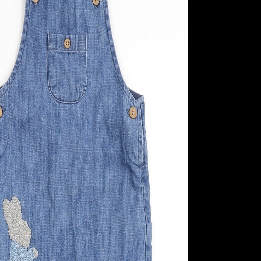 Marks and Spencer Boys Blue  100% Cotton Dungaree Outfit/Set Size 6-9 Months  Button - Peter Rabbit