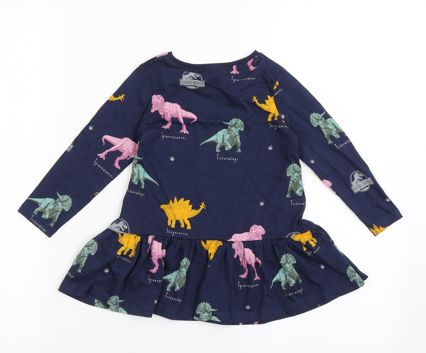 Jurassic World Girls Blue  100% Cotton T-Shirt Dress  Size 12-18 Months  Round Neck Pullover - Dinosaurs