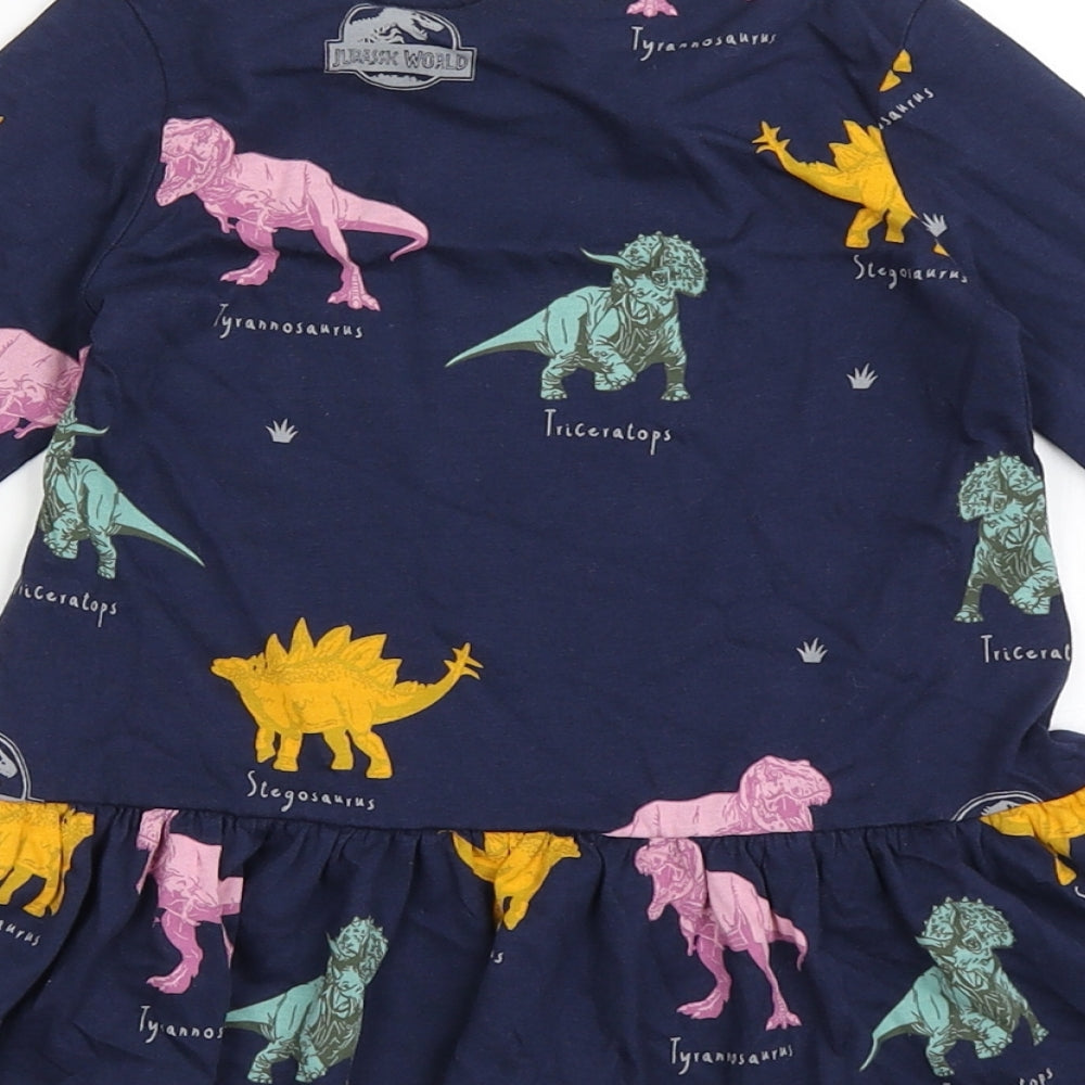 Jurassic World Girls Blue  100% Cotton T-Shirt Dress  Size 12-18 Months  Round Neck Pullover - Dinosaurs