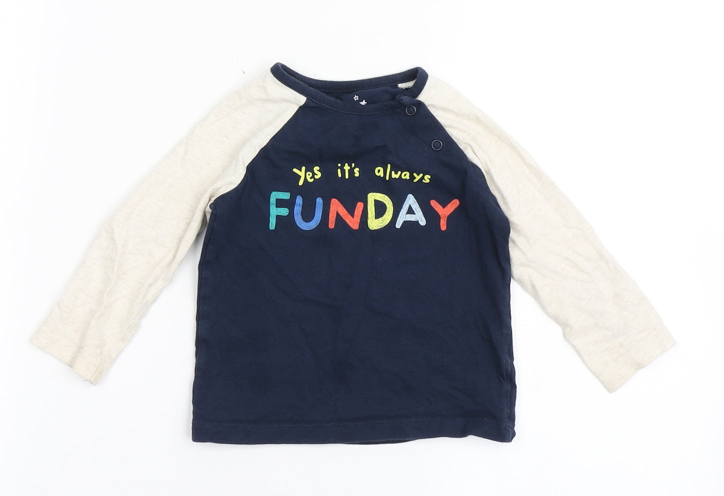 F&F Boys Blue  100% Cotton Basic T-Shirt Size 9-12 Months Round Neck Pullover - Funday