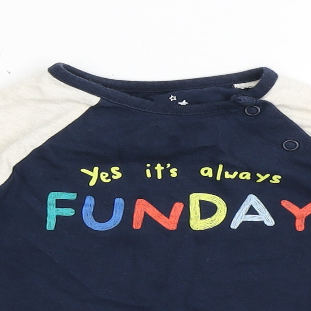 F&F Boys Blue  100% Cotton Basic T-Shirt Size 9-12 Months Round Neck Pullover - Funday