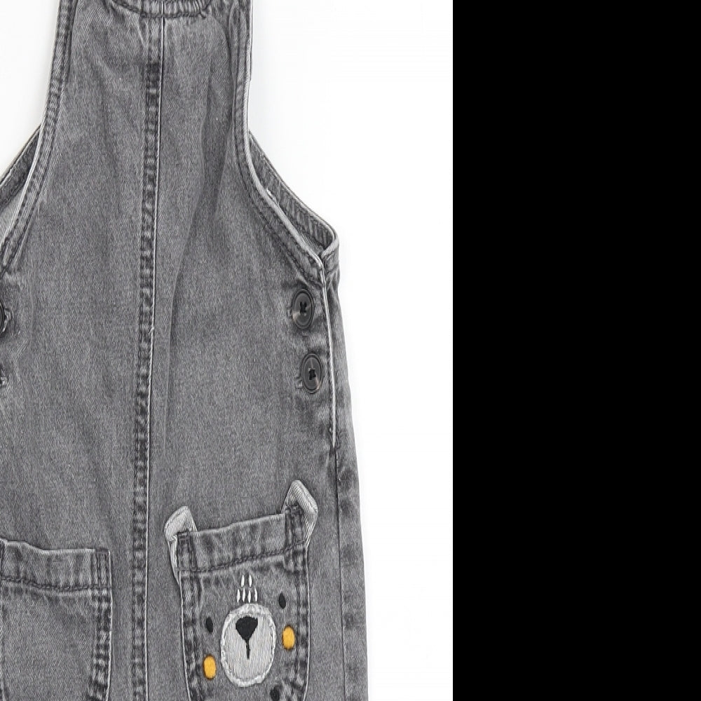 NEXT Boys Grey  100% Cotton Dungaree Outfit/Set Size 18-24 Months  Snap - Bear