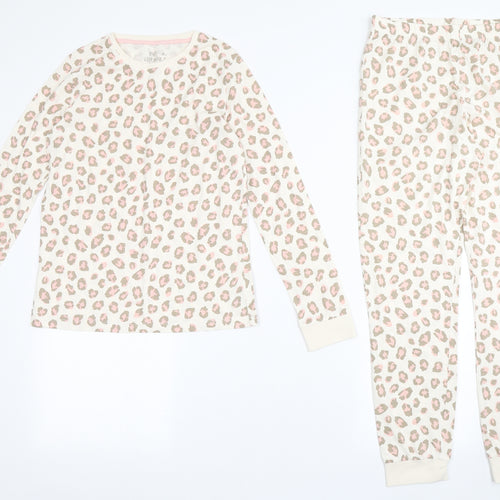 F&F Girls Ivory Animal Print Cotton Top Pyjama Set Size 12-13 Years  Pullover