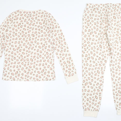 F&F Girls Ivory Animal Print Cotton Top Pyjama Set Size 12-13 Years  Pullover