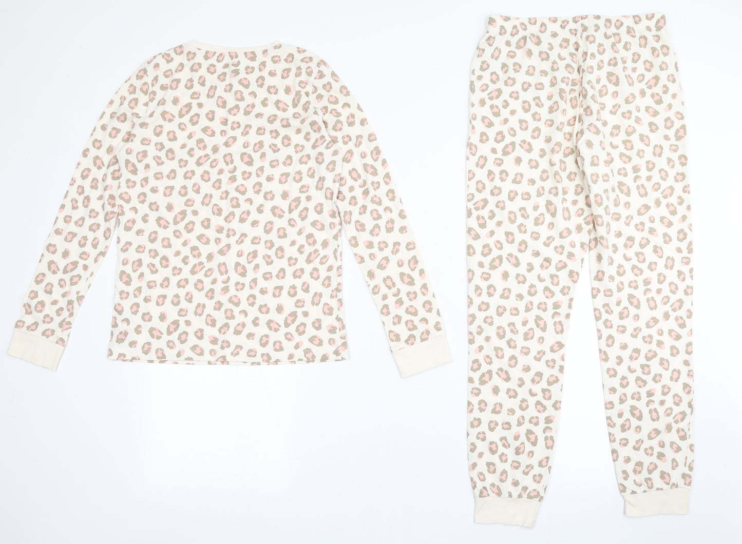 F&F Girls Ivory Animal Print Cotton Top Pyjama Set Size 12-13 Years  Pullover