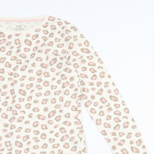 F&F Girls Ivory Animal Print Cotton Top Pyjama Set Size 12-13 Years  Pullover