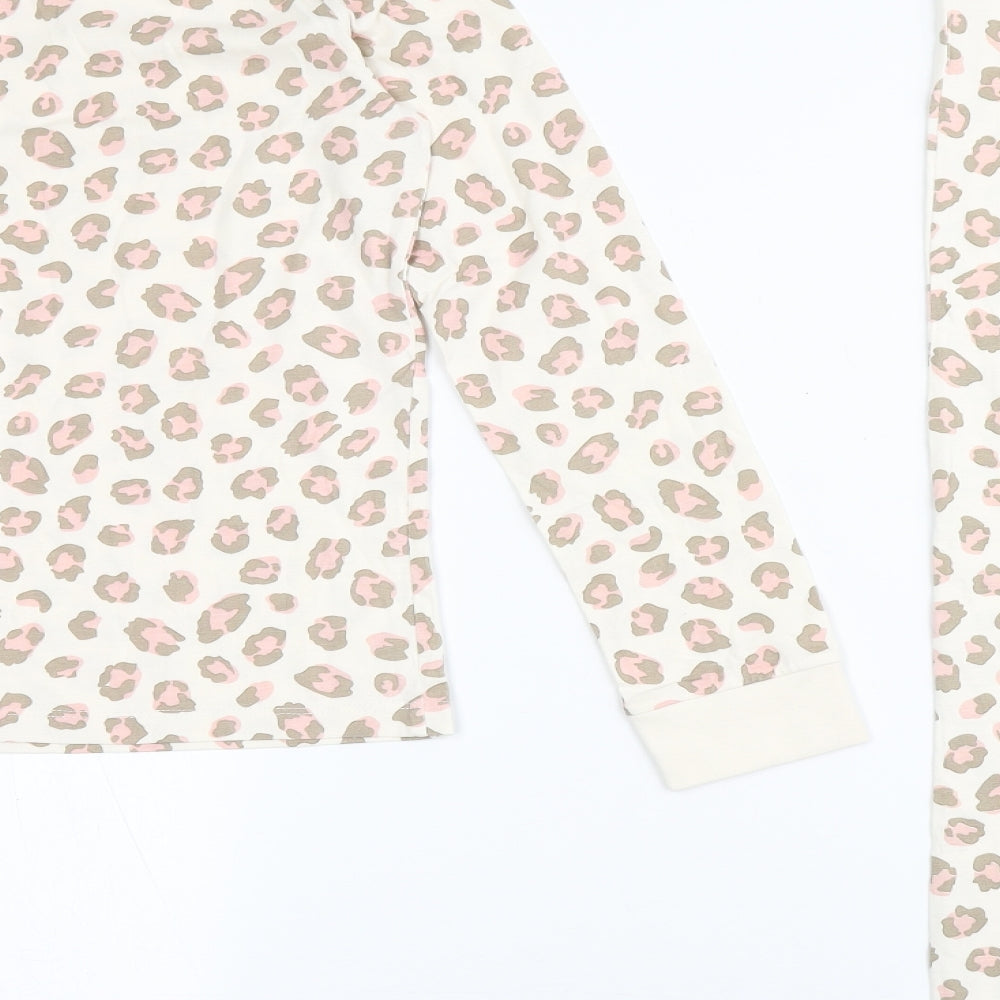 F&F Girls Ivory Animal Print Cotton Top Pyjama Set Size 12-13 Years  Pullover