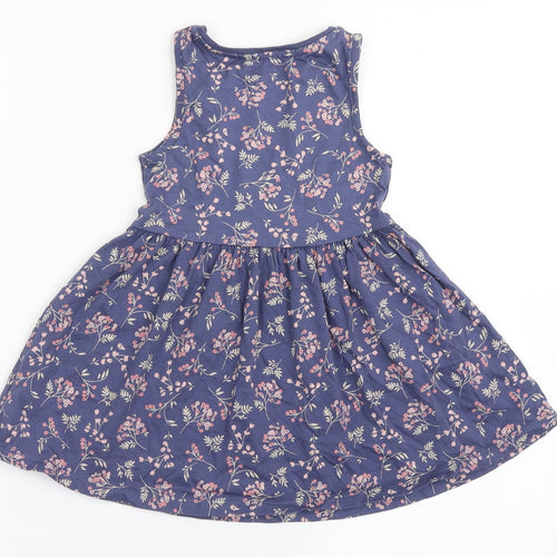 F&F Girls Blue Floral Cotton T-Shirt Dress  Size 18-24 Months  Round Neck Pullover