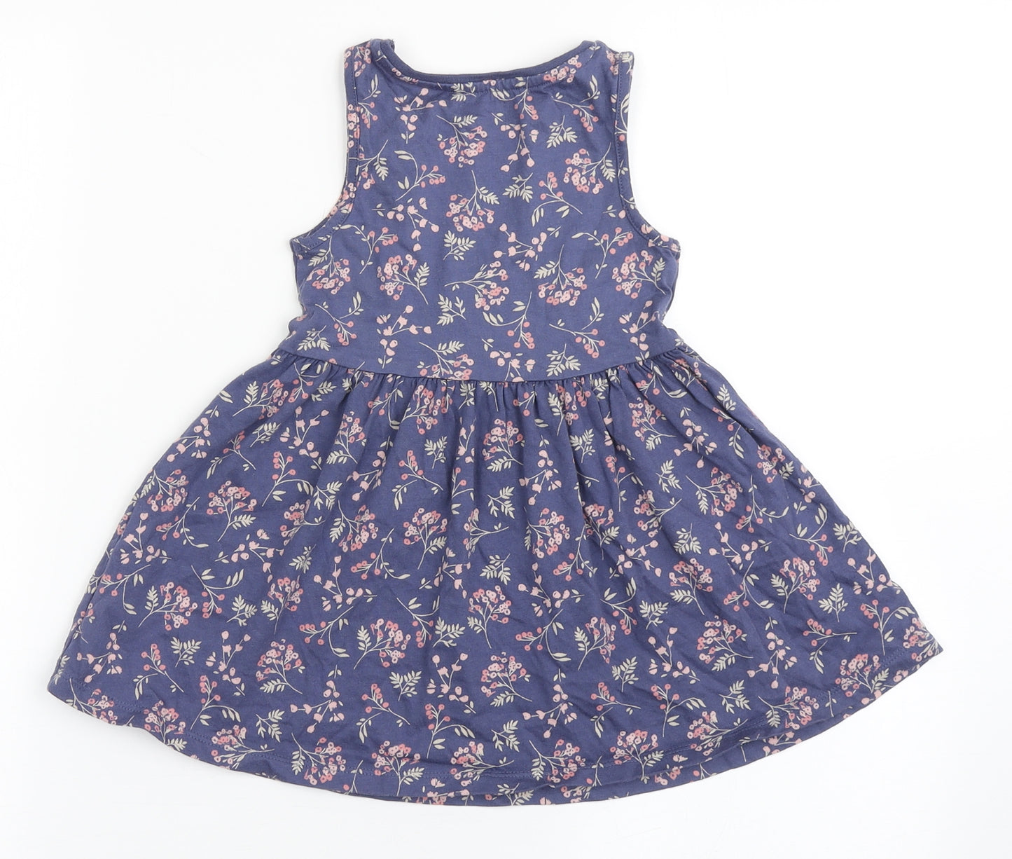 F&F Girls Blue Floral Cotton T-Shirt Dress  Size 18-24 Months  Round Neck Pullover