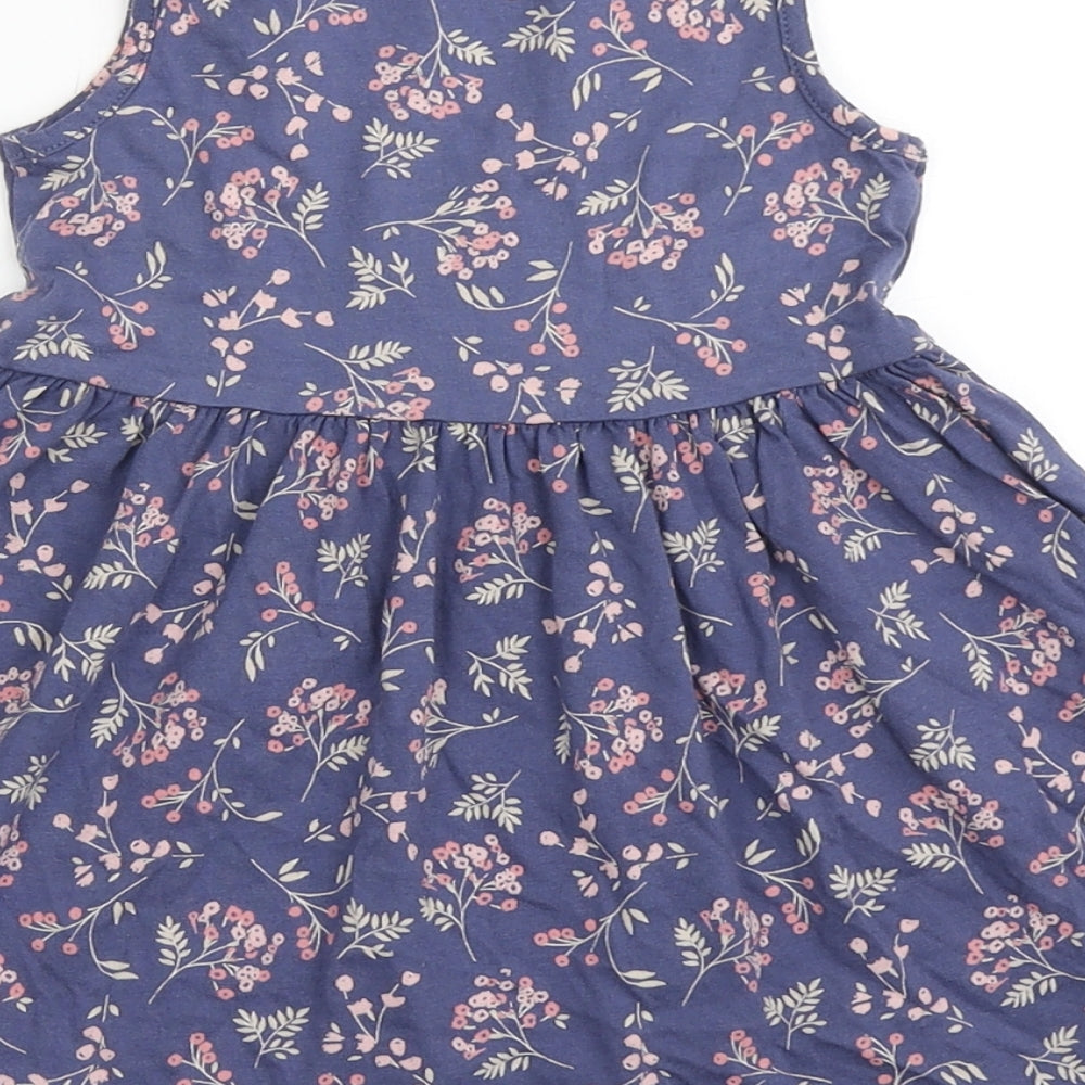 F&F Girls Blue Floral Cotton T-Shirt Dress  Size 18-24 Months  Round Neck Pullover