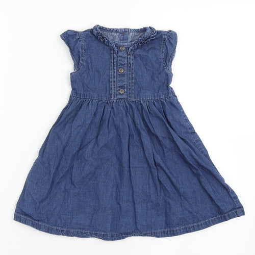 George Girls Blue  100% Cotton A-Line  Size 12-18 Months  Round Neck Button