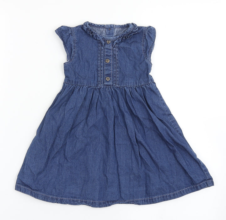 George Girls Blue 100% Cotton A-Line Size 12-18 Months Round Neck Button
