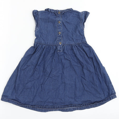 George Girls Blue  100% Cotton A-Line  Size 12-18 Months  Round Neck Button