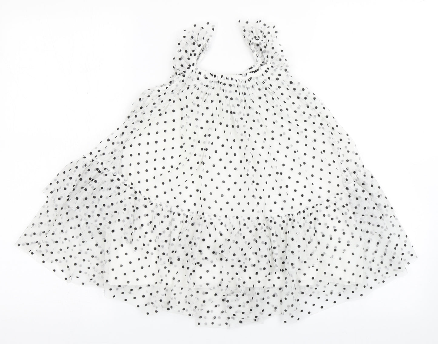 NEXT Girls White Polka Dot Polyester Trapeze & Swing  Size 18-24 Months  Square Neck Pullover