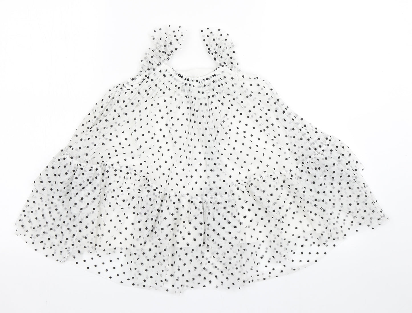 NEXT Girls White Polka Dot Polyester Trapeze & Swing  Size 18-24 Months  Square Neck Pullover