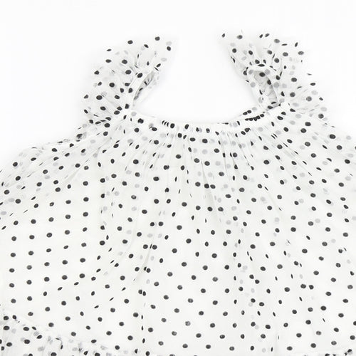 NEXT Girls White Polka Dot Polyester Trapeze & Swing  Size 18-24 Months  Square Neck Pullover