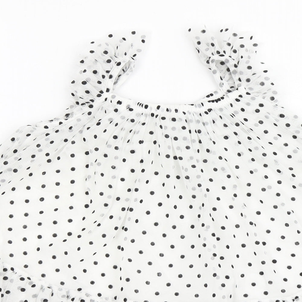 NEXT Girls White Polka Dot Polyester Trapeze & Swing  Size 18-24 Months  Square Neck Pullover