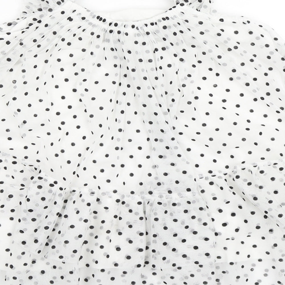 NEXT Girls White Polka Dot Polyester Trapeze & Swing  Size 18-24 Months  Square Neck Pullover