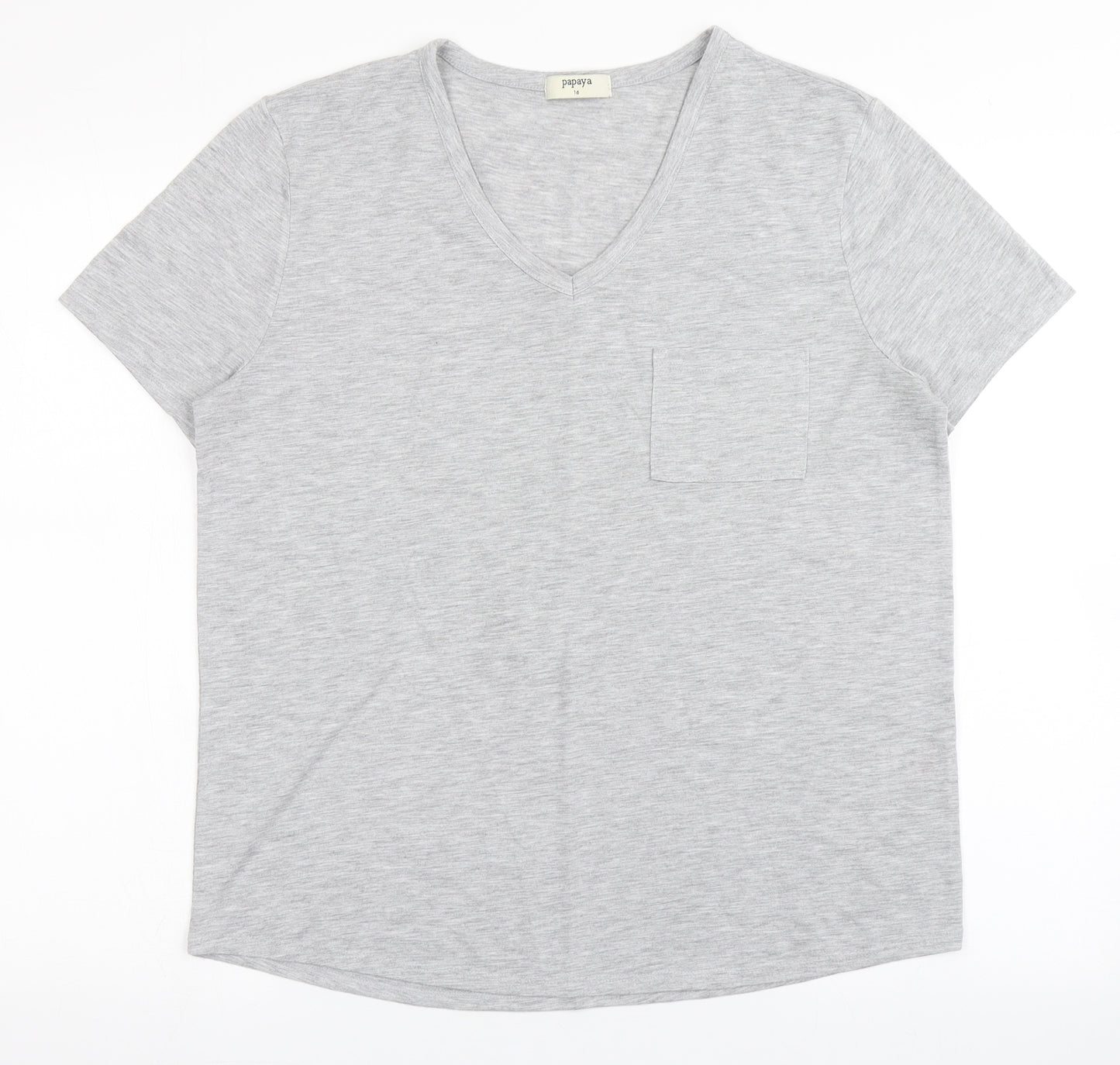 Papaya Womens Grey  Polyester Basic T-Shirt Size 16 V-Neck - Chest Pocket